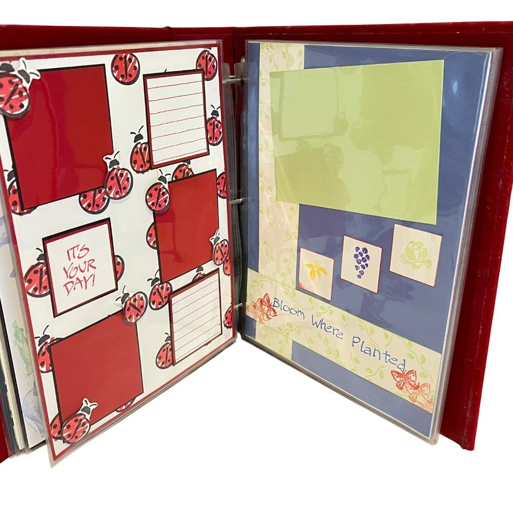Stampin' Up! Retired Red Fabric 8.5x11" Scrapbook Album & Sample Pages